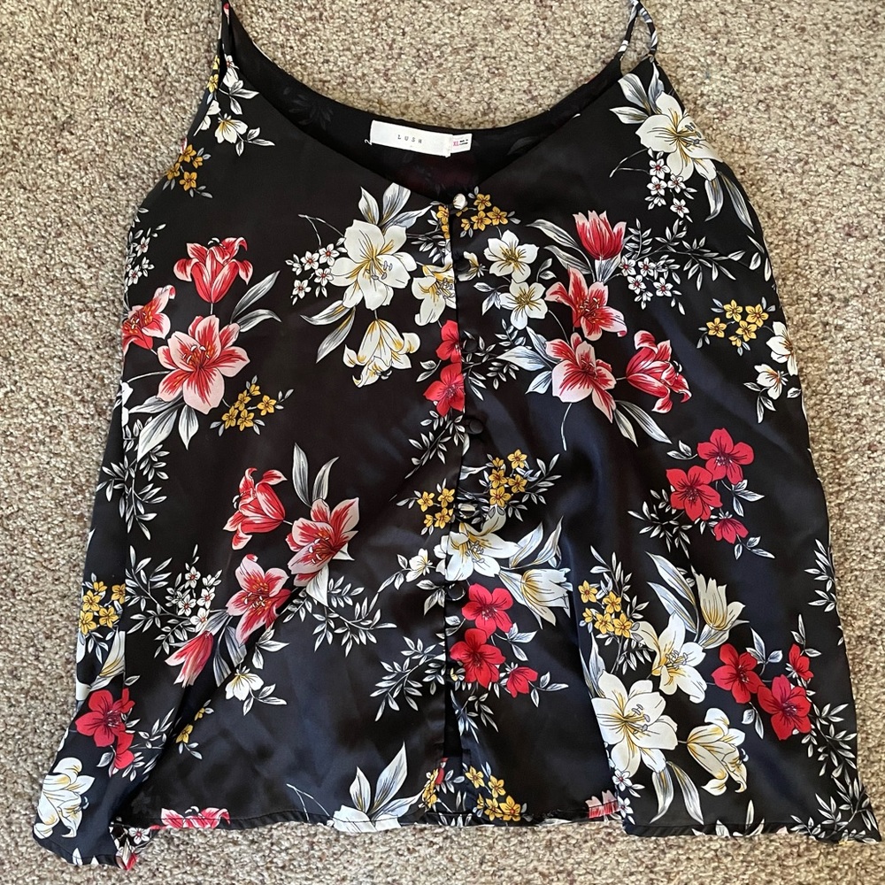 Lush Black Floral Satin Tank